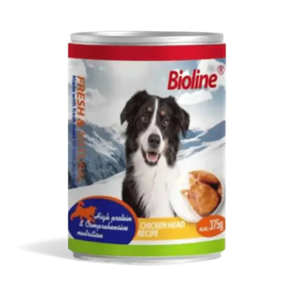 Bioline Adult Dog Wet Food Chicken Head 375g Can