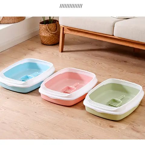 Imported Litter Tray with Side Strainer &amp; Scoop – Easy-Clean, Durable &amp; Hygienic Solution for Your Cat’s Litter Needs. Designed for convenience, this high-quality litter tray features a built-in strainer for effortless cleaning, reducing waste and keeping your cat’s space fresh. The included scoop makes maintenance hassle-free, while the sturdy, non-toxic material ensures long-lasting use. Perfect for all cat breeds, this litter tray provides a comfortable and odor-free environment for your feline f